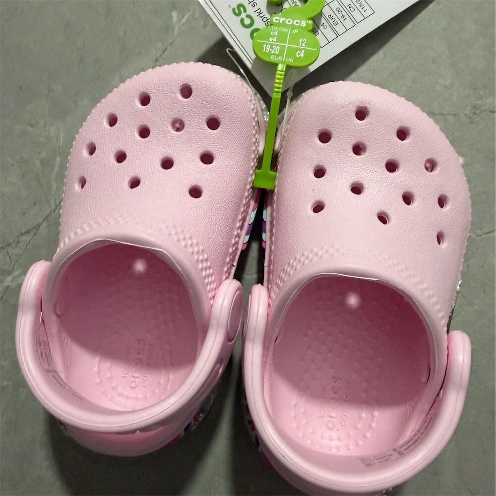 Crocs Classic Star Sparkle Shaker Clog Kids Pink Glitter Rainbow Size C4